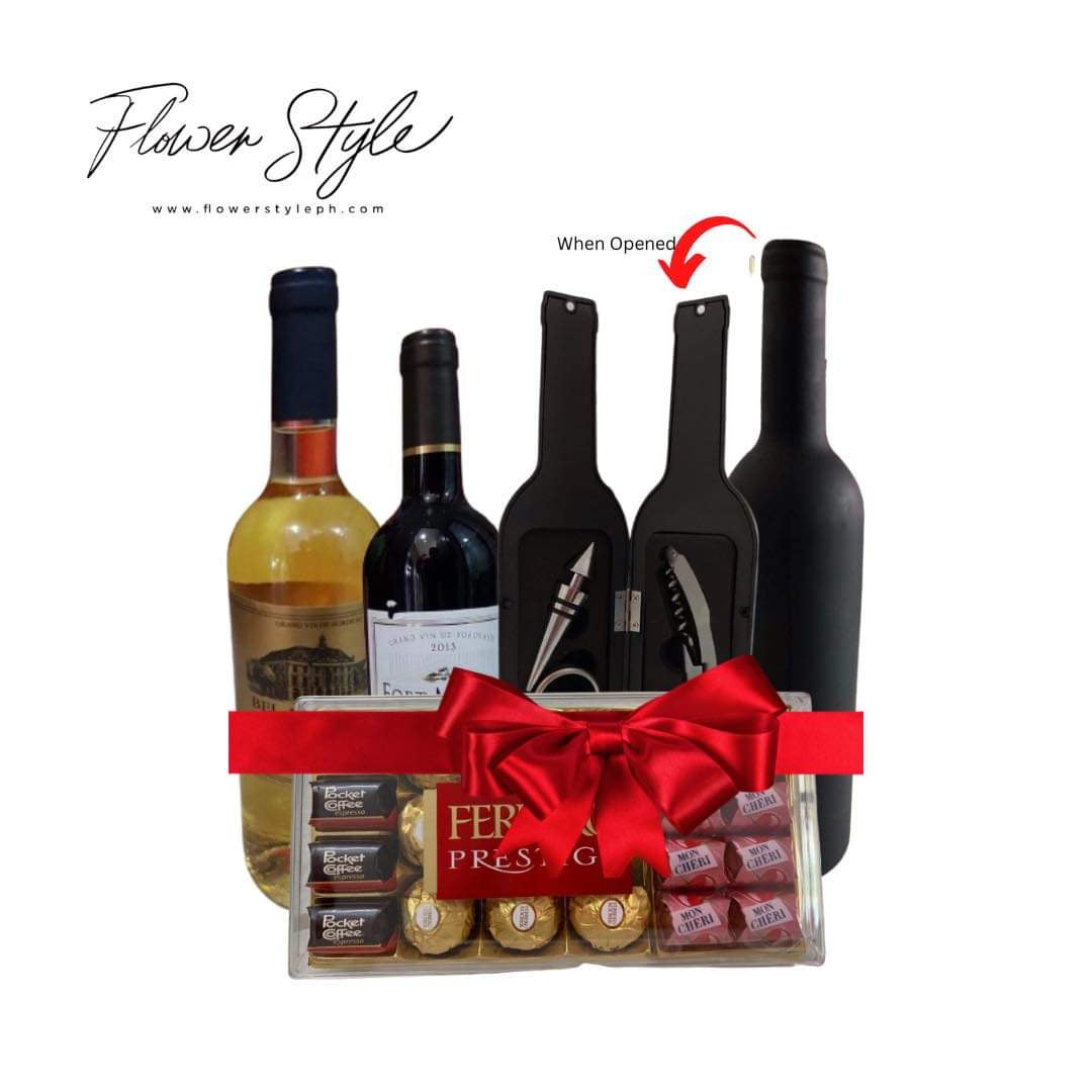 Fabuleux hamper gift of wines and chocolates flowerstyleph